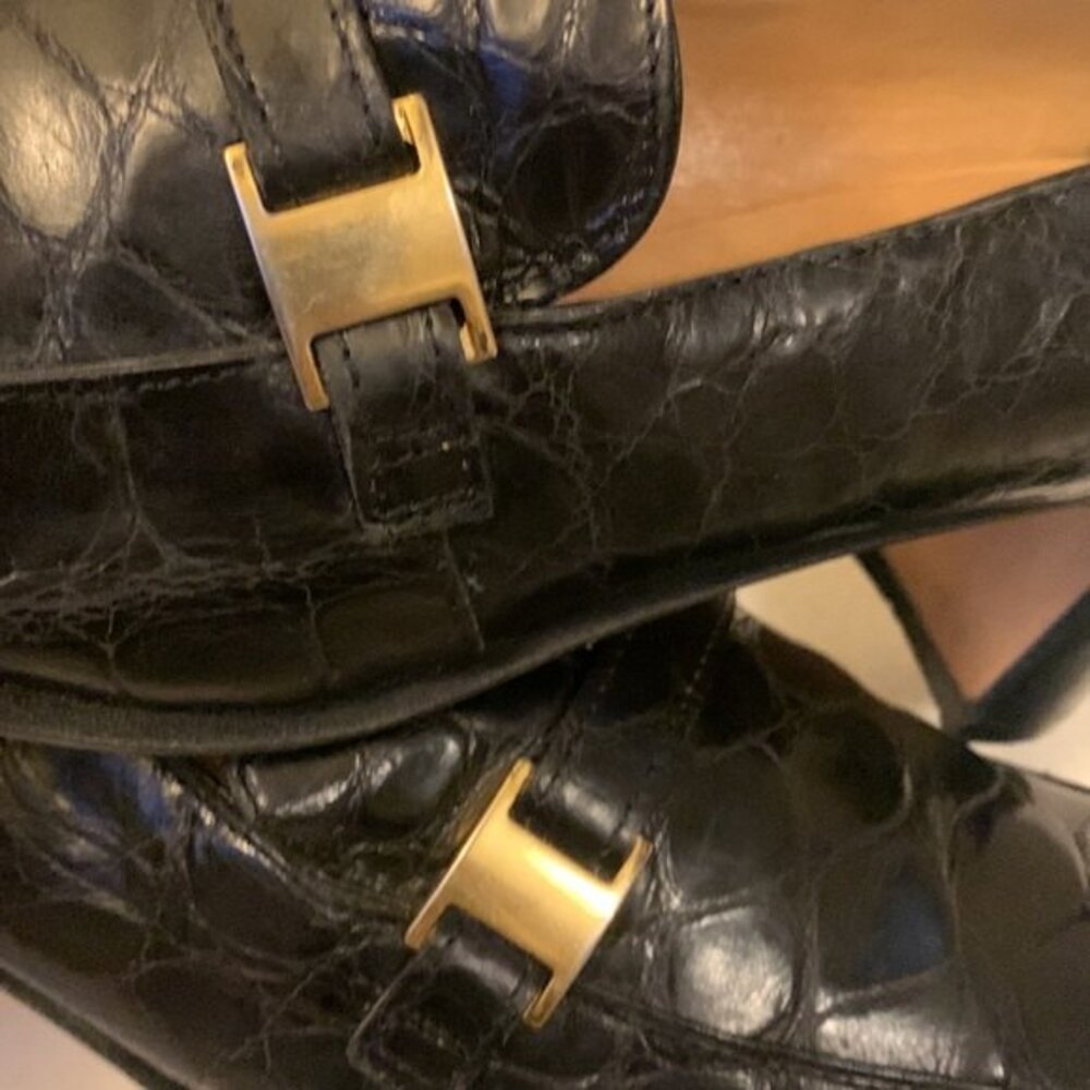 Women's Black Alligator Pumps Made in Italy Old Money Luxury Vintage Mauri Luxe - Picture 15 of 15